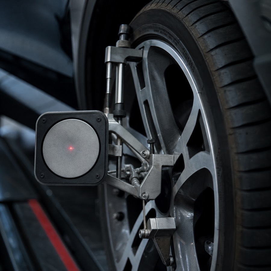 Cible laser de banc de géométrie fixée sur une roue